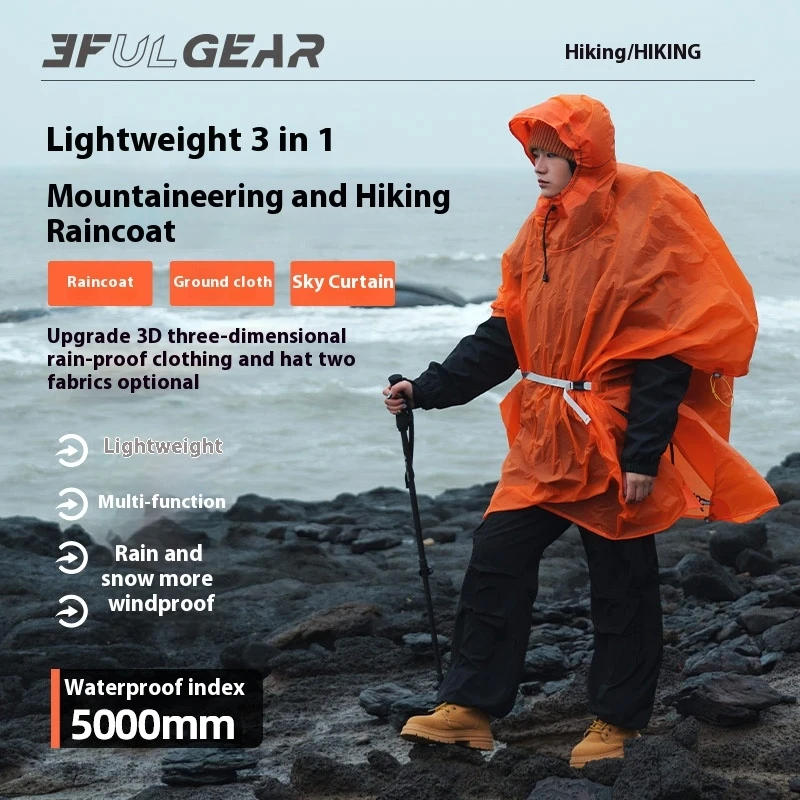Camping Rain Poncho - 3F UL GEAR Ultralichte Wandelregenjas 3-in-1