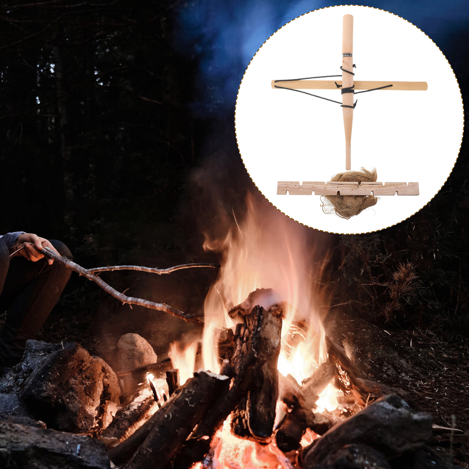 Survival Kit - Vuursteelset, primitieve houten boor, buiten-wrijvingsgereedschap voor