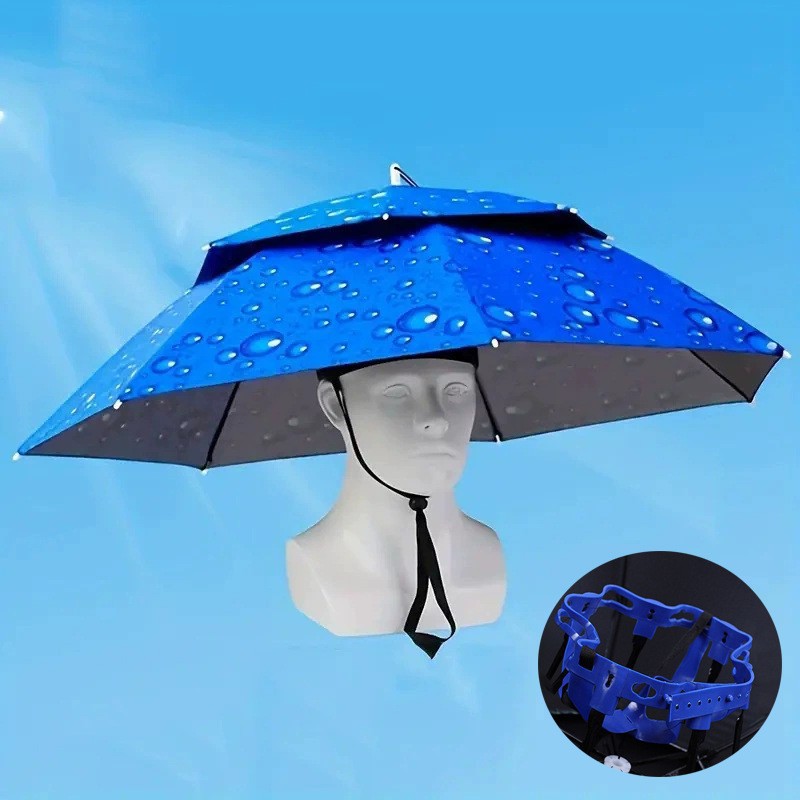 Outdoor Camping Hat - Dubbellaagse verstelbare visparasolhoed, opvouwbaar, handsfree hoofdbescherming