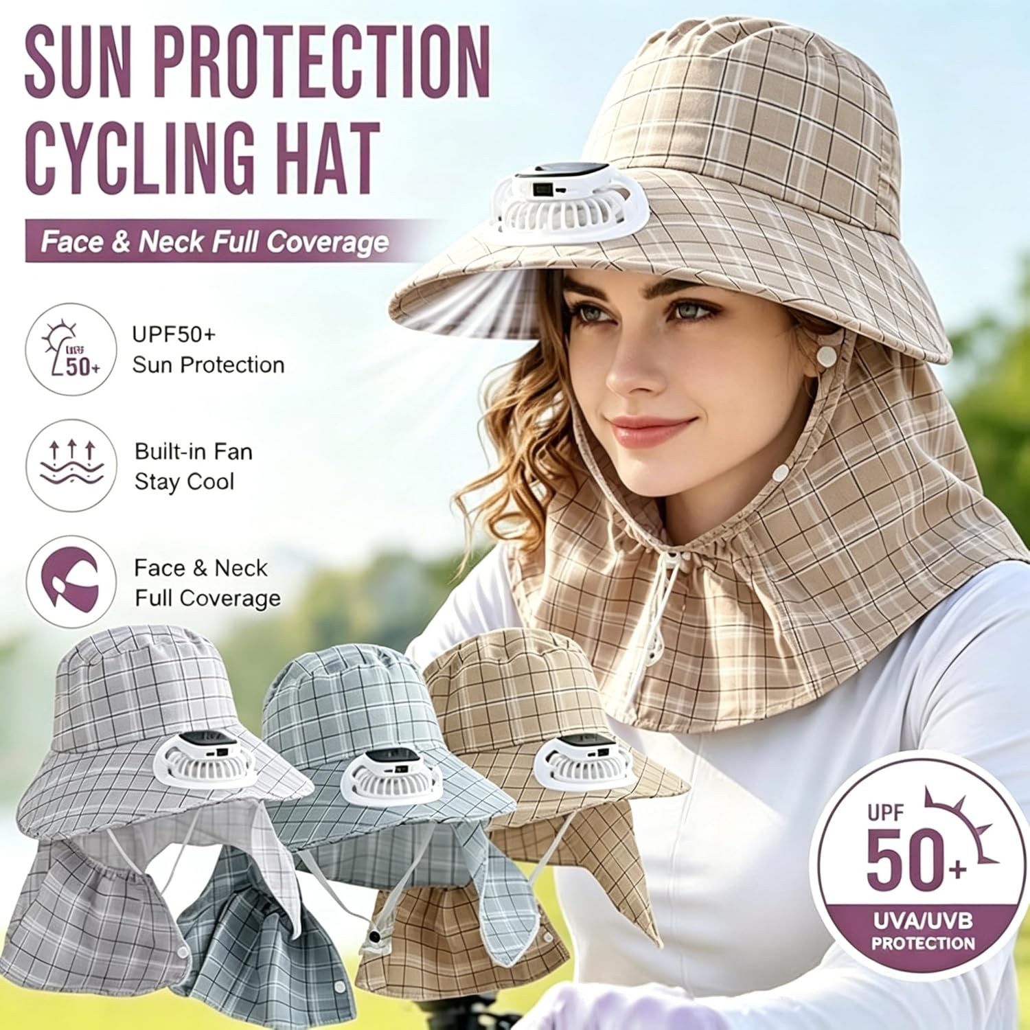 Outdoor Camping Hat - 1PC Zonne-energie Nekbeschermer Fan Hoed USB