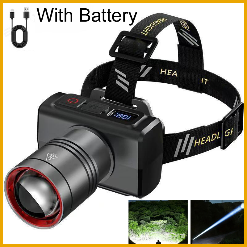 Outdoor Camping Lantern - 2026 LED digitale oplaadbare hoofdlamp superheldere