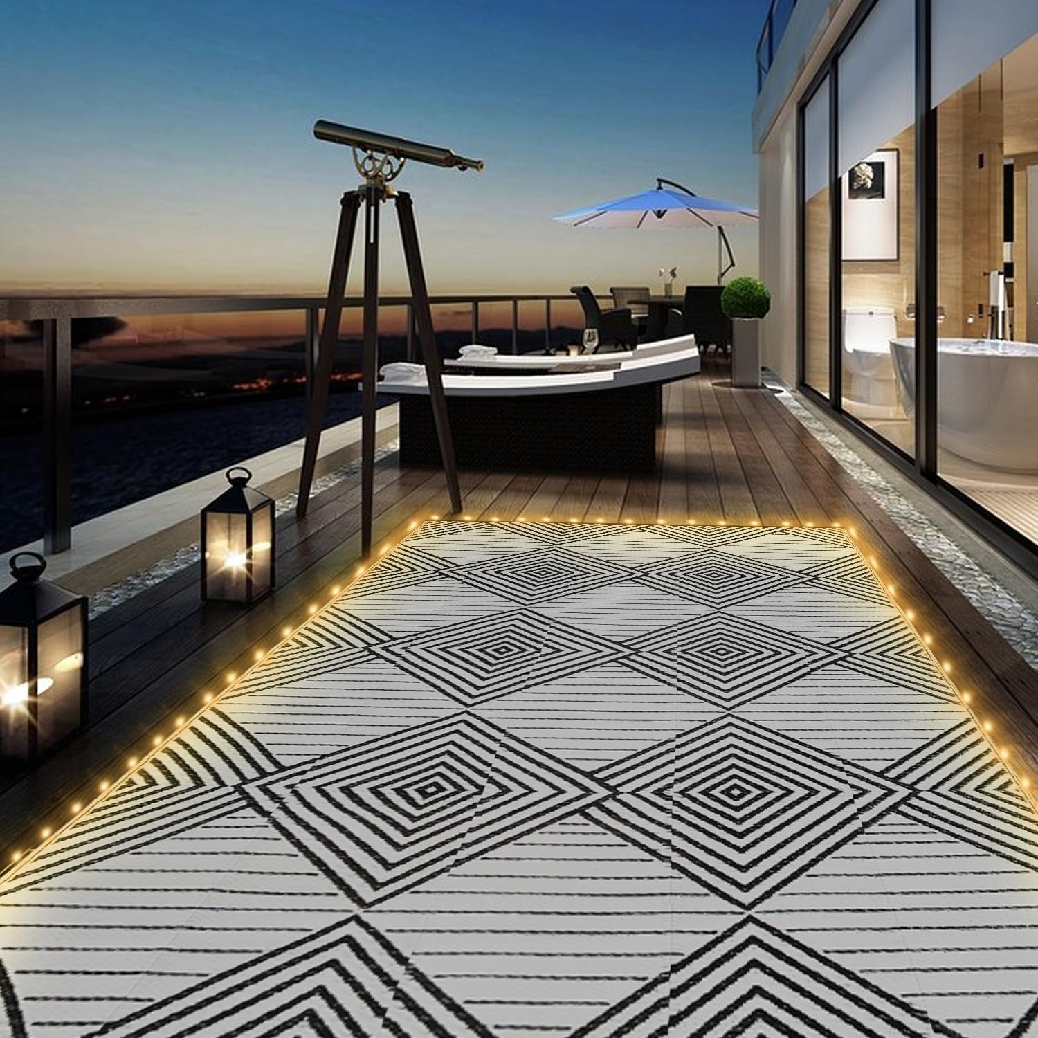 Outdoor Camping Rug With Led Lights - 6x9ft waterdichte buitenmat met LED-verlichting, opvouwbare,