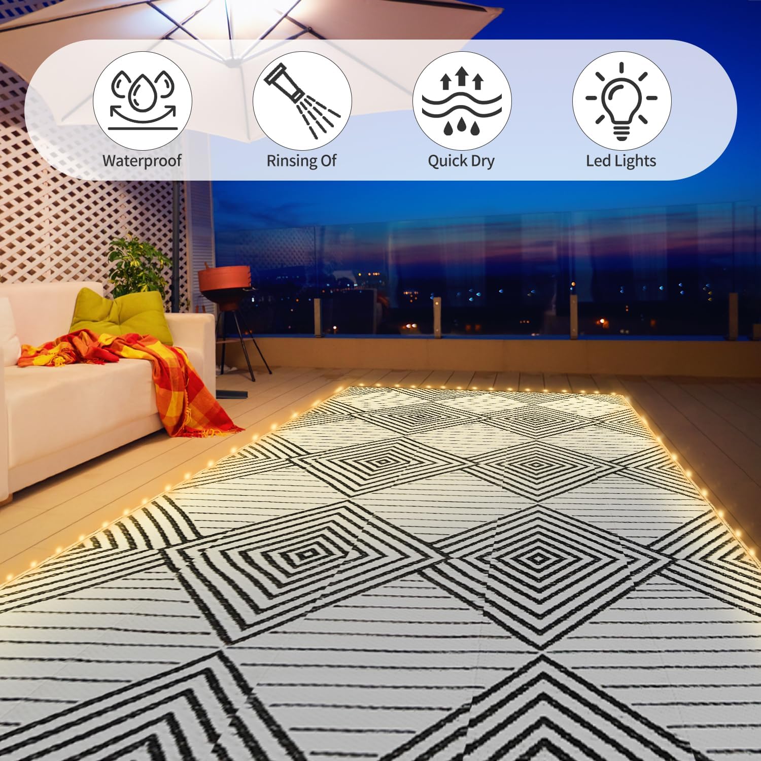 6x9ft waterdichte buitenmat me - Outdoor Camping Rug With Led Lights recensie en prijs