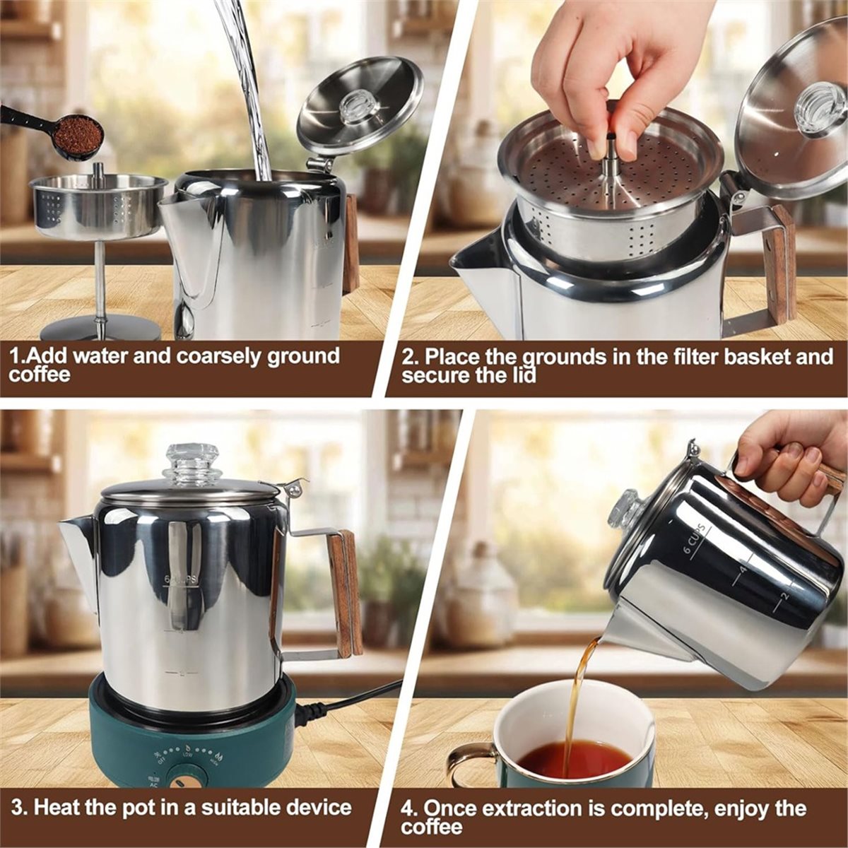 6 kopjes percolator 304 roestv - Camp Percolator Coffee recensie en prijs